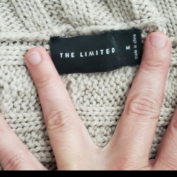 The Limited M snap button cowl neck wool blend cableknit cardigan top - Picture 9 of 10